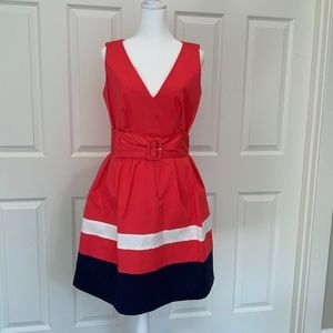 Kate Spade Sawyer  Pink Blue White Colorblock sleeveless dress sz 8 -fits like 6